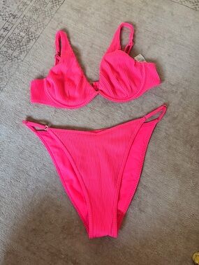 Hollister Hot Pink Ribbed Underwire Bikini